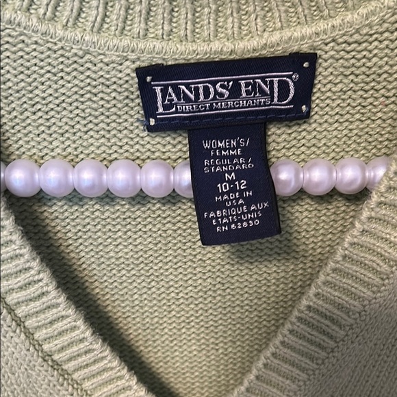 Lands' End Light Green V-Neck Sweater Vest - Picture 2 of 3